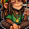 Macaco rastafari com dreadlocks, boina reggae e gesto de paz.